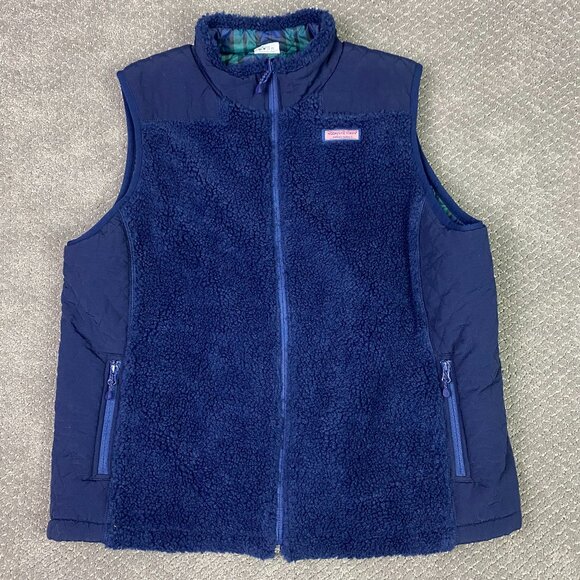 Vineyard Vines Reversible Fleece Plaid Vest Women's XL Blue Green Scotch Check - Picture 3 of 15